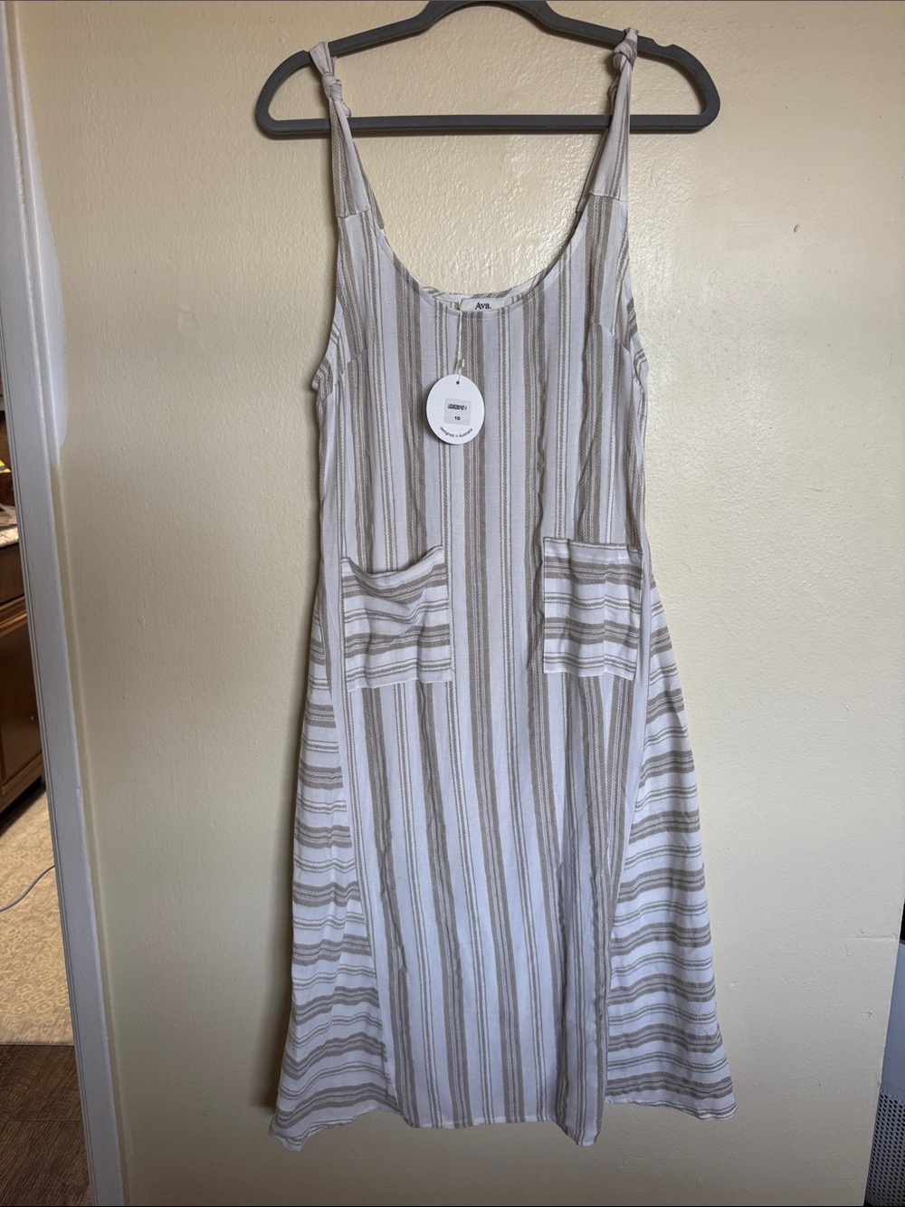 Sleeveless Striped Midi Dress in Cream & Taupe